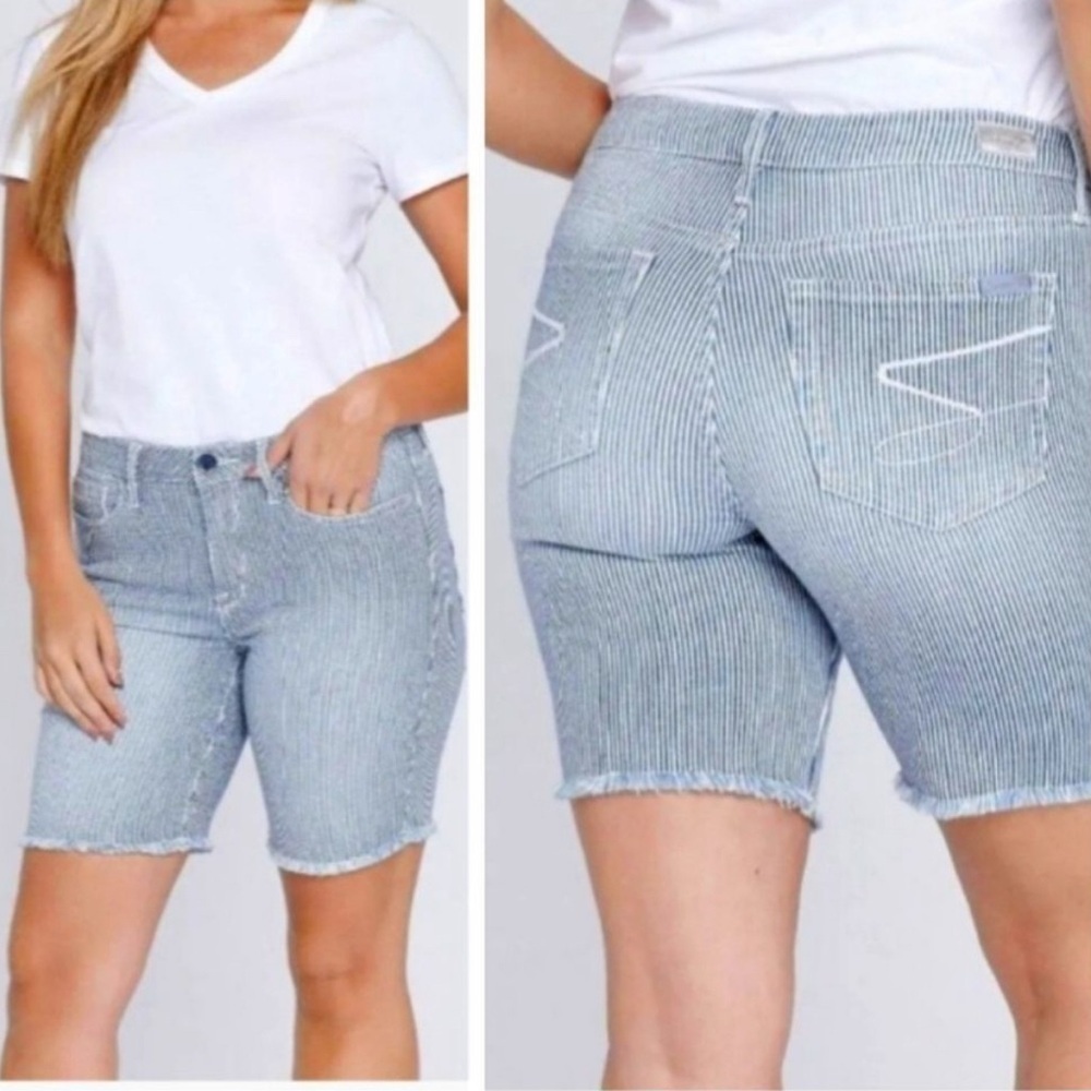 Seven7 Sunset Bermuda Frayed Hem Striped Shorts 12